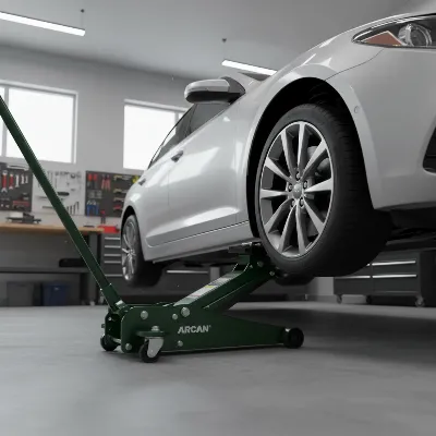 Arcan 3 Ton Aluminum Floor Jack lifting a car smoothly in a well-lit garage.